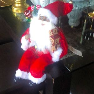 Black Santa Sitting Santa with Gift Bag & Wreath